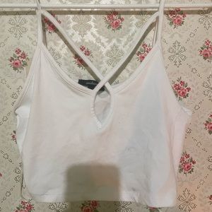 White cropped halter shirt with cross strap